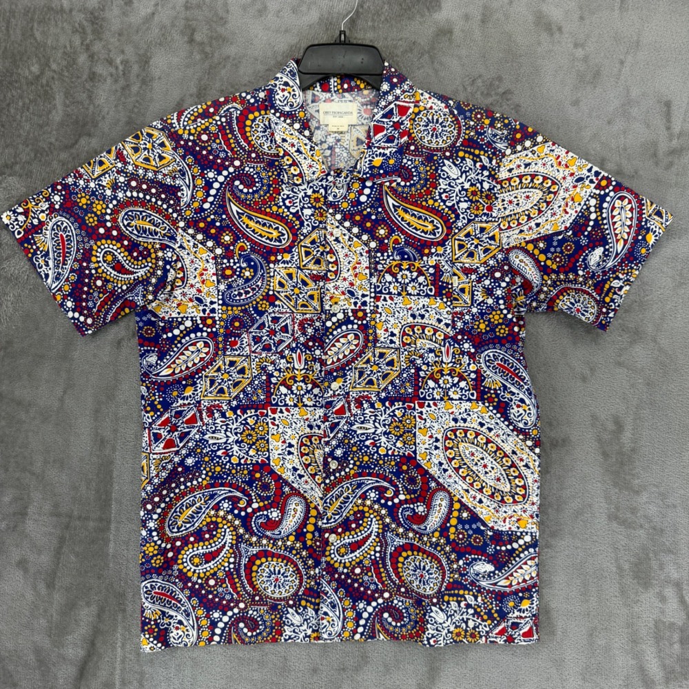 Obey Propaganda Mens Medium Paisley Mosaic Print Short Sleeve Button Down‎ Shirt